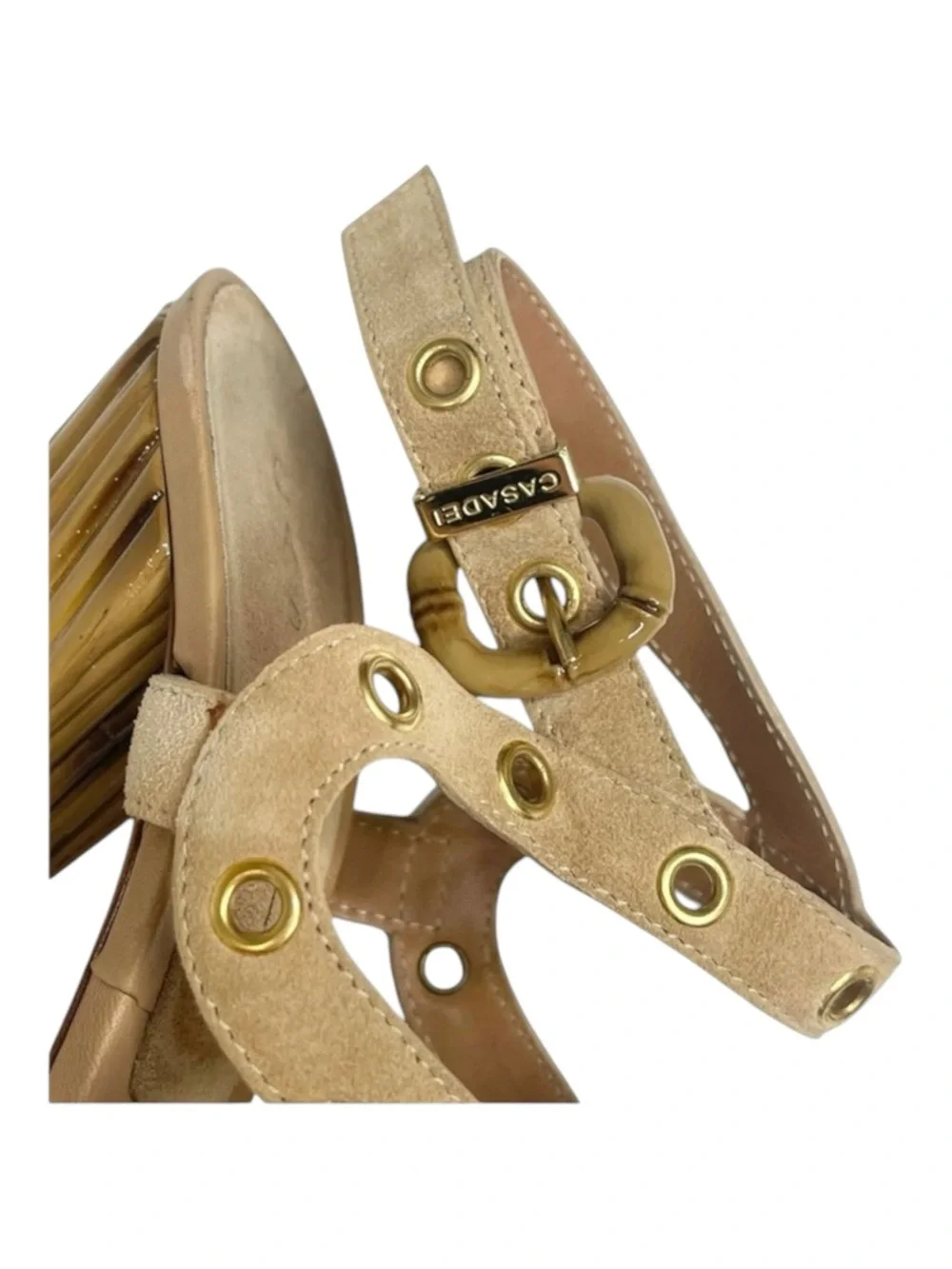 Casadei ♚ Renna Bamboo Heeled Heels Platform Ankle Strap Sandals ♚ Sand Suede ♚